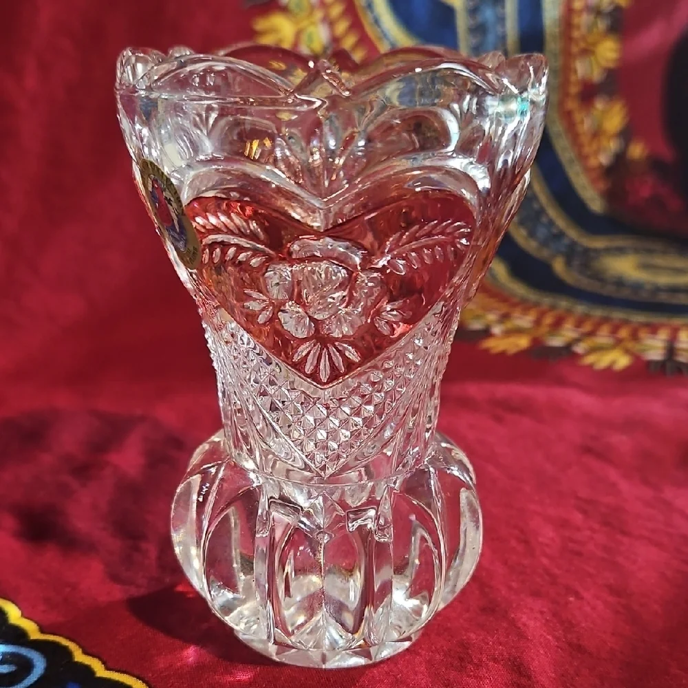 VTG Hofbauer German Lead Crystal Heart Dish & Ruby Bud Vase Collector Quality